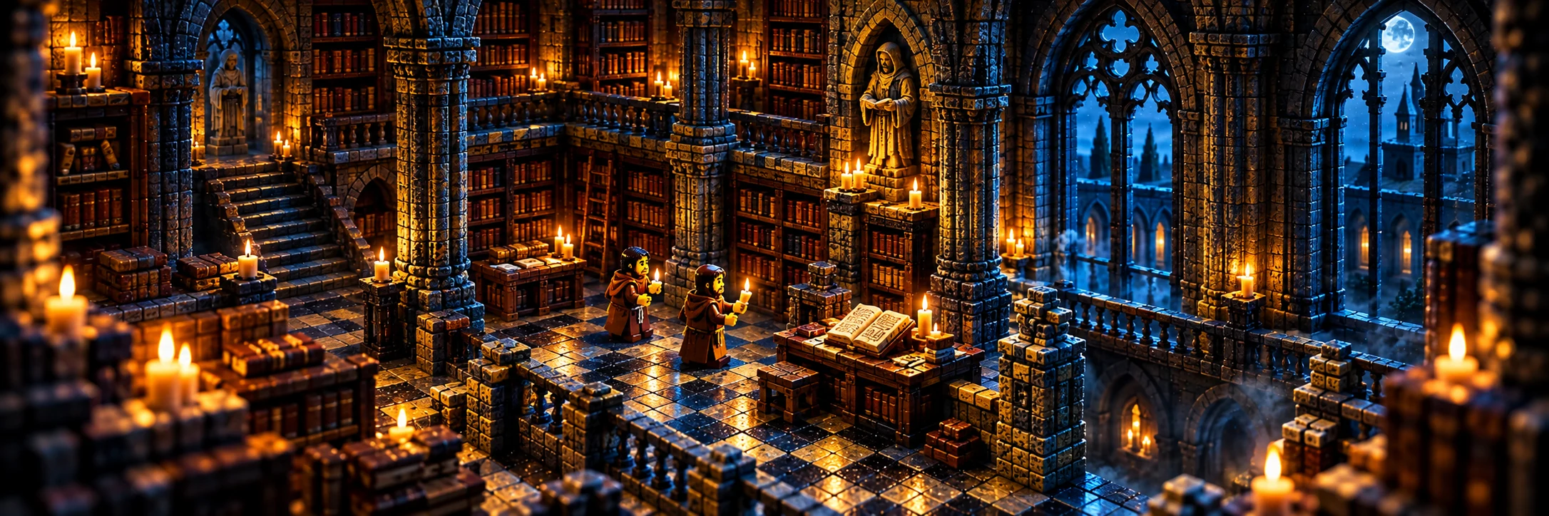 Guillermo y Adso investigando la biblioteca de la abadía