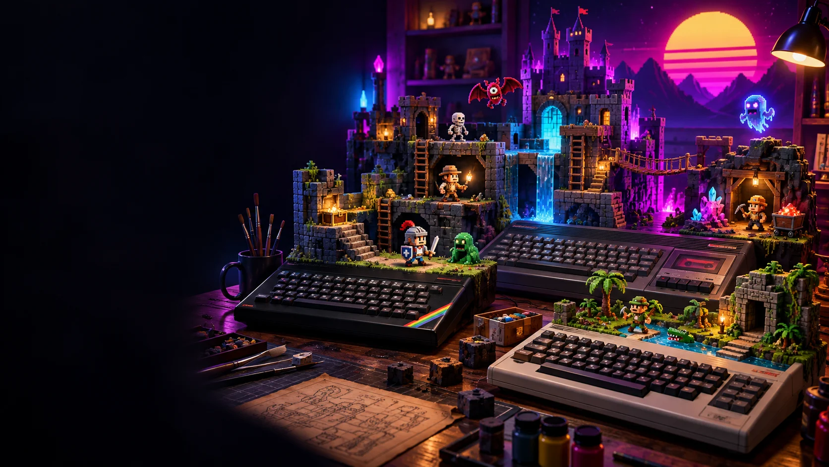 Taller fantástico de dioramas retro con ordenadores inspirados en ZX Spectrum, Amstrad CPC 464 y MSX