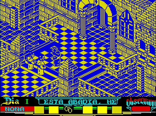 Captura del juego La Abadía del Crimen en ZX Spectrum
