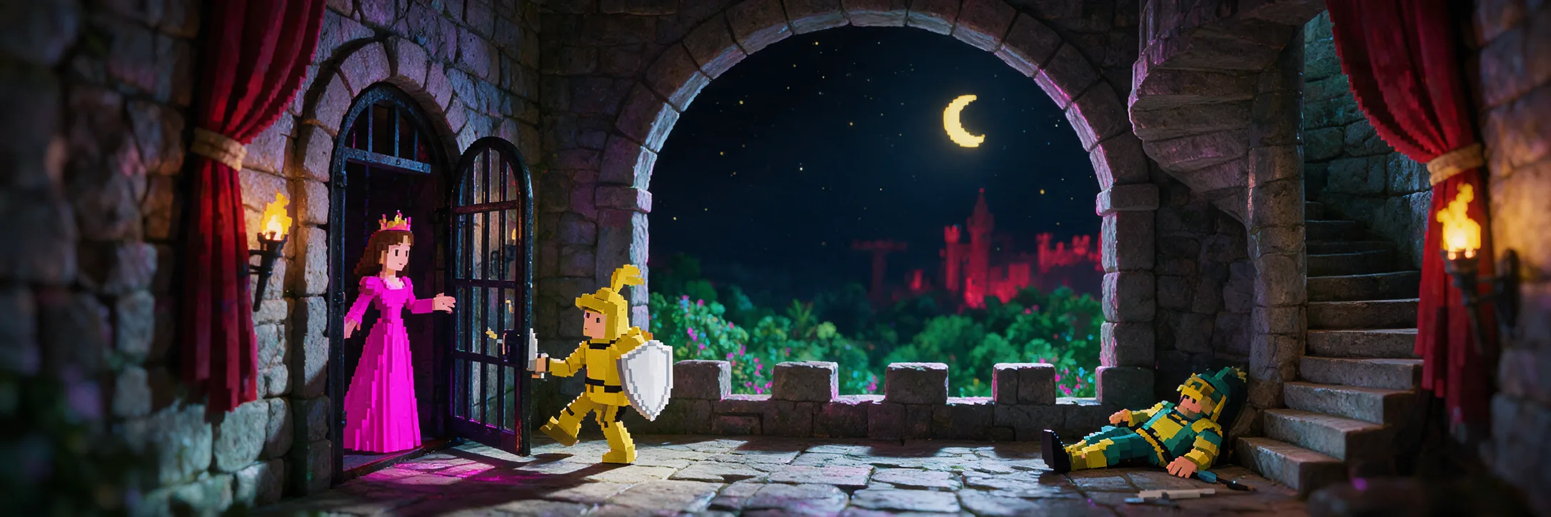 Sir Fred rescata a la princesa en lo alto de la torre del castillo